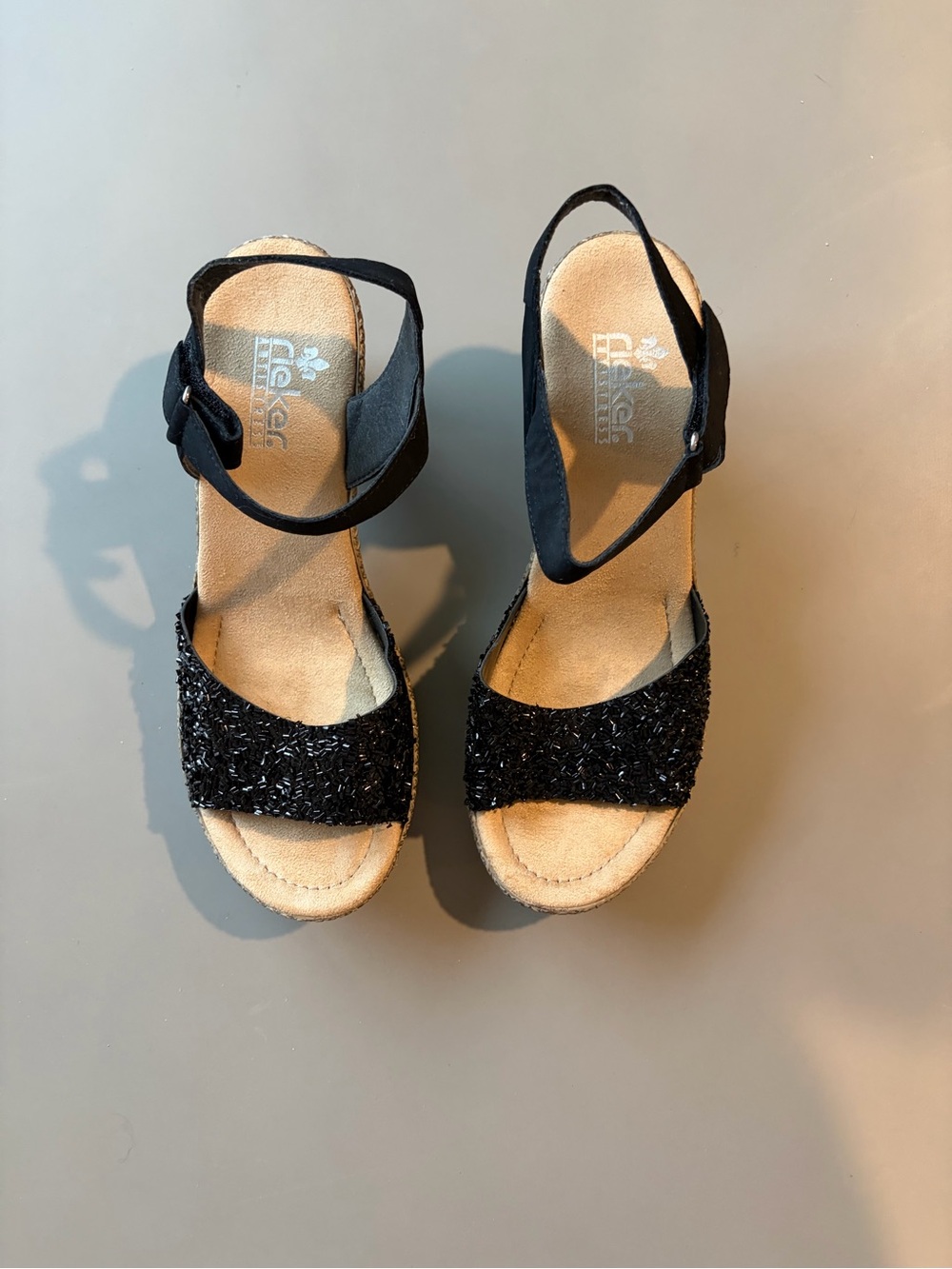 Rieker Black Beaded Ankle-Strap Sandals